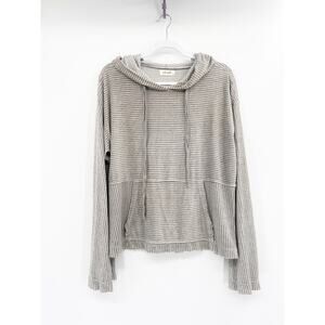 Bella Dahl Striped Hoodie Split Back Gray White Size L